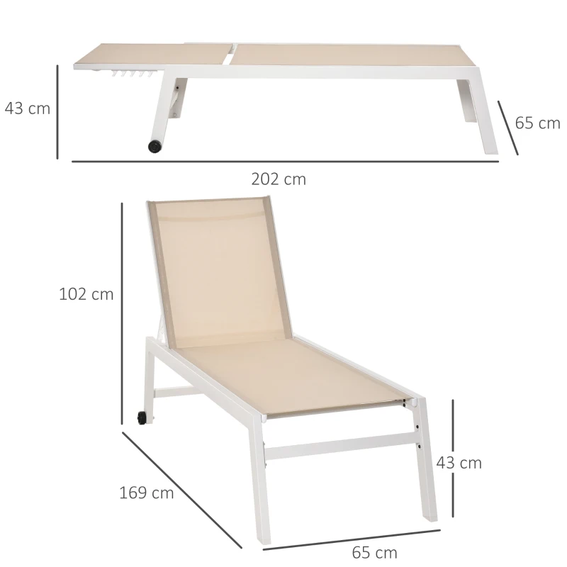 Outsunny Textilene Chaise Lounge Recliner Chair w/Adjustable Backrest Sun Bed Lounger w/ Wheels Patio Furniture
