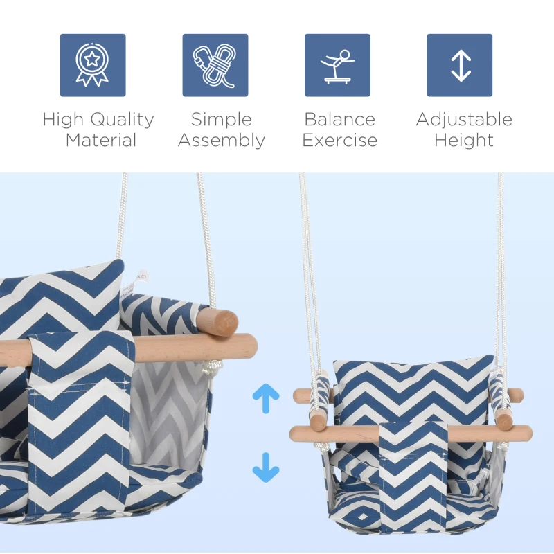 Outsunny Baby Swing Chair with Wooden Frame Cotton Cushion Pillow Indoor Outdoor