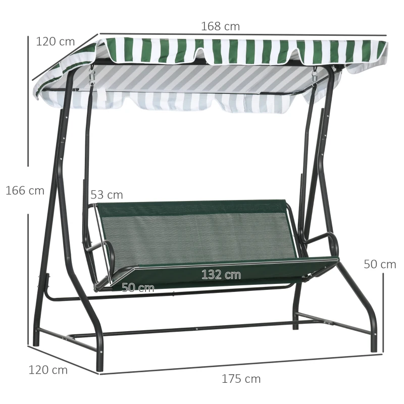 Outsunny Balancelle de jardin 2 places 2 coussins toit réglable acier polyester dim. 175L x 120l x 166H cm vert blanc