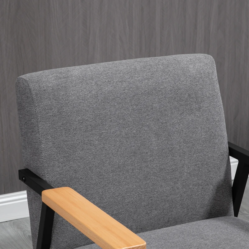 HOMCOM Poltrona Moderna Estofada em Poliéster com Apoio para os Braços de Madeira e Pés de Aço 64x5x70x83,5 cm Cinza