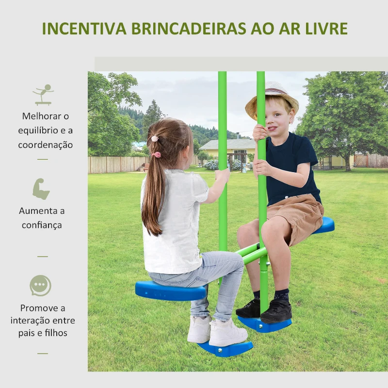 Outsunny Conjunto de Baloiços de Jardim com Altura Ajustável Baloiços para Crianças com Baloiço Duplo  280x140x178 cm Verde