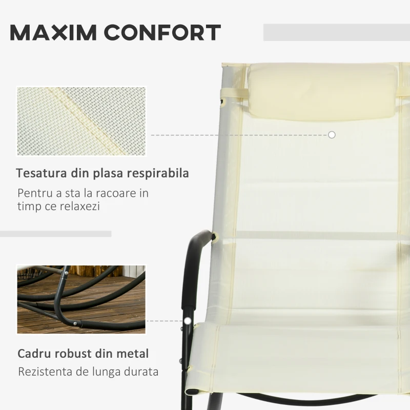 Outsunny Scaun Balansoar de Gradina din Otel cu Cotiere si Tetiera Detasabile, 67x144x87 cm, Gri si Bej