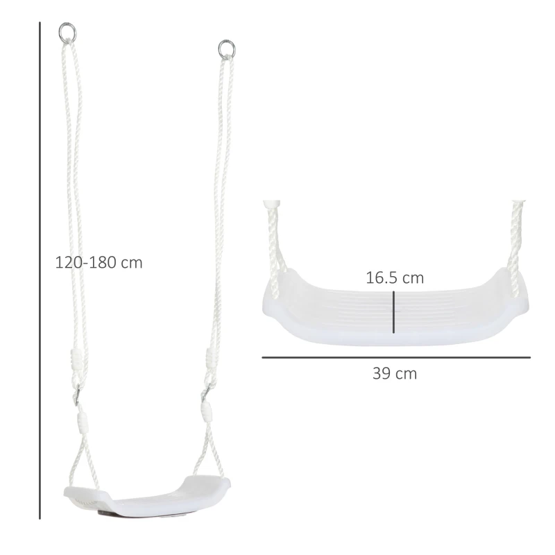 Outsunny Leagan pentru copii 9-36 luni din plastica PP si PE pentru spatii interioare si exterioare cu franghie reglabila si lumini LED, 39x16.5x120-180 cm, alb