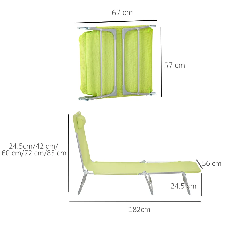 Outsunny Sun Lounge Foldable Reclining Chair with Pillow 5-Level Adjustable Garden Beach Outdoor Texteline Green
