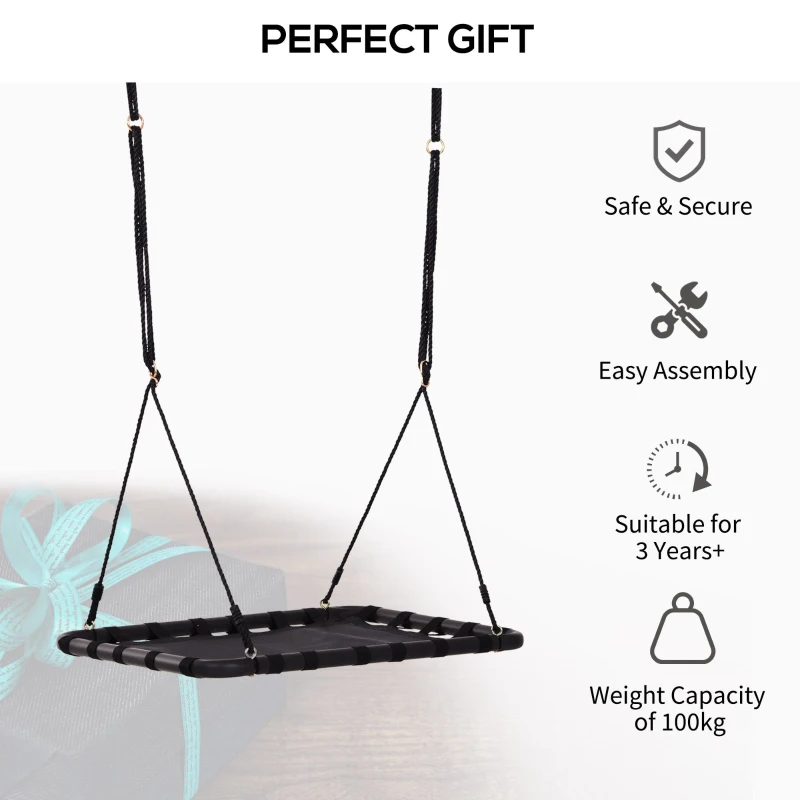 HOMCOM Hanging Tree Swing Seat Flying Platform Metal Frame Backyard Playground Black