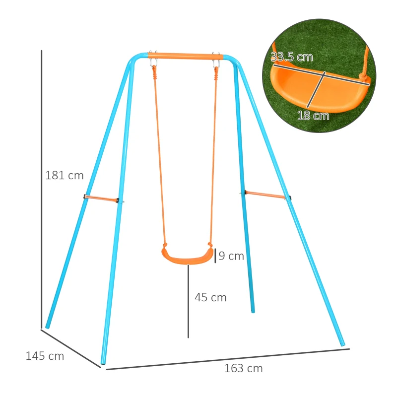 Outsunny Leagan pentru Copii 3-8 Ani pentru Gradina din Otel si PE cu Scaun si Tarusi, 163x145x181 cm, Albastru si Portocaliu(m-3)
