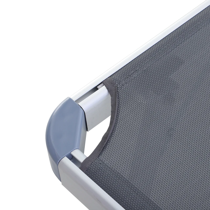 Outsunny Garden Sun Lounger Texteline Chaise Lounge Reclining Chair with Canopy Adjustable Backrest Bed Aluminium Frame - Grey