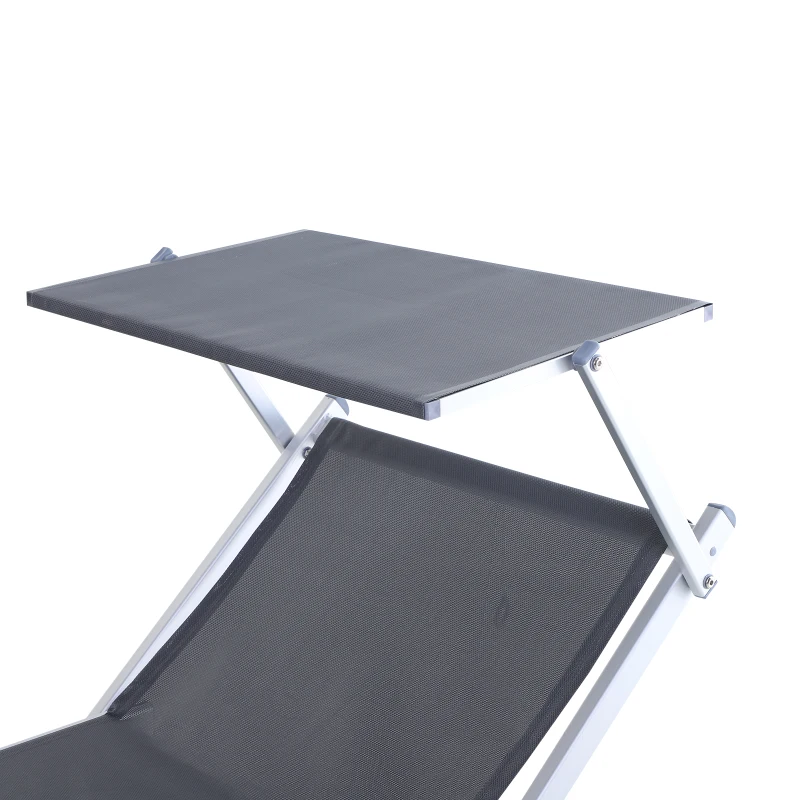 Outsunny Garden Sun Lounger Texteline Chaise Lounge Reclining Chair with Canopy Adjustable Backrest Bed Aluminium Frame - Grey