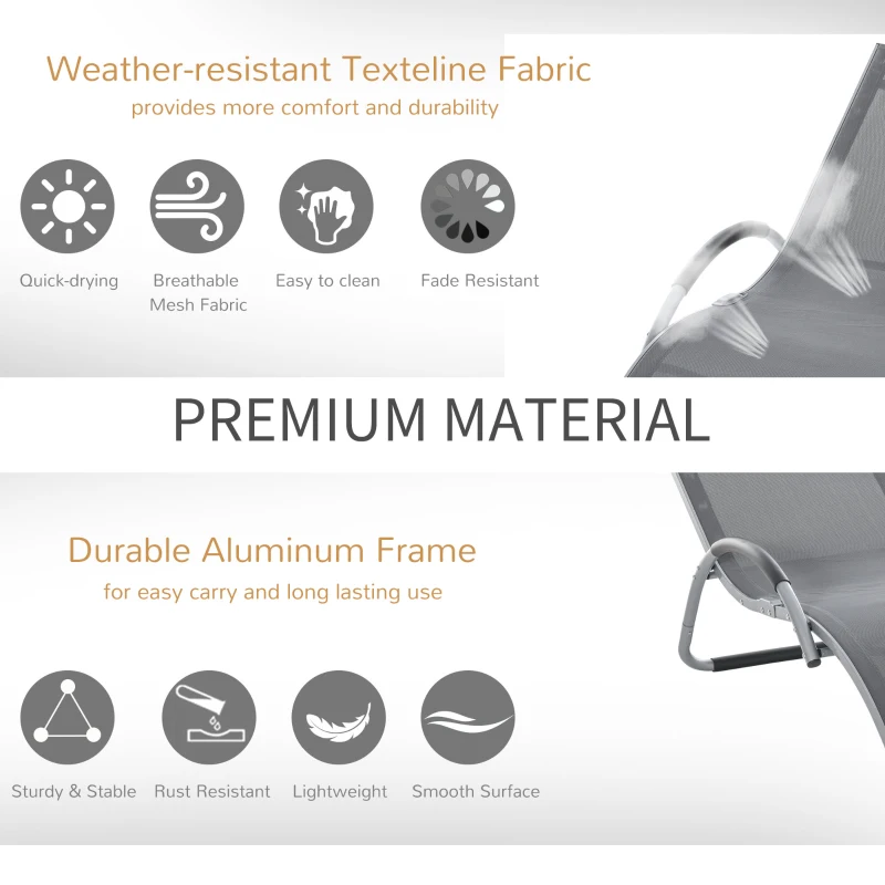 Outsunny Ergonomic Lounger Chair Portable Armchair with Removable Headrest Pillow for Garden Patio Outside All Aluminum Frame Dark Grey