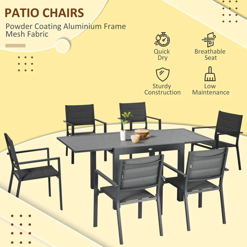 Outsunny Set Gradina Aluminiu 7 piese cu Scaune si Masa Extensibila