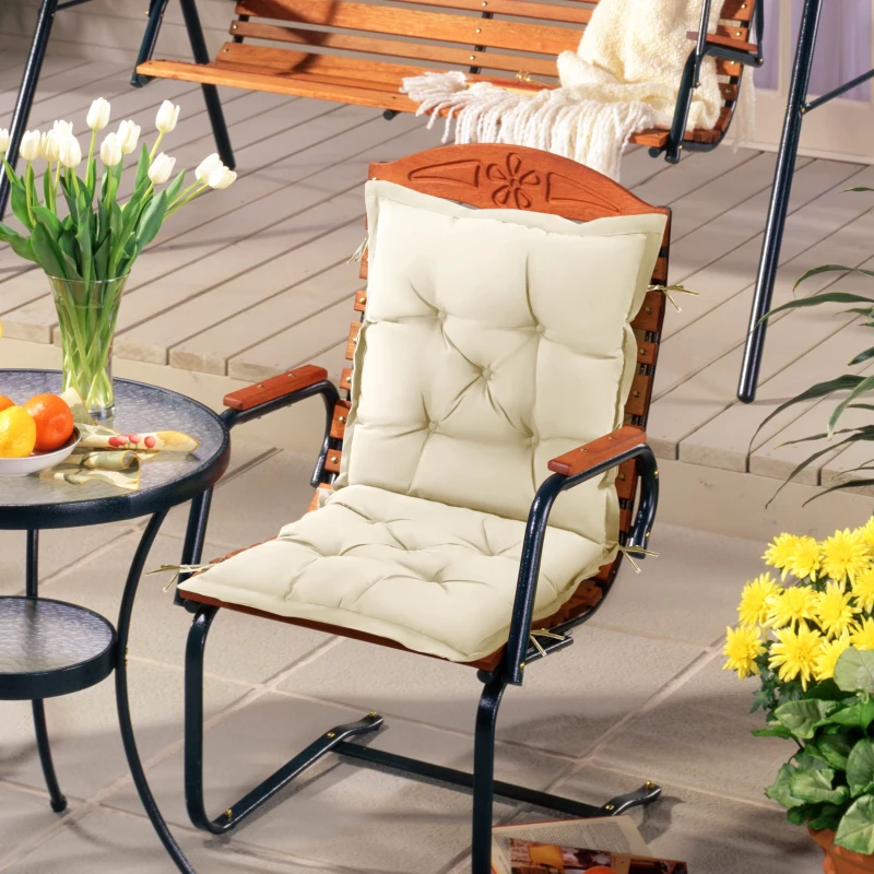 Outsunny Perna de Scaun de Gradina, Perna de Scaun in Aer Liber cu Cordoane de Prindere si Umplutura Groasa, Alb Crem, 100cm Latime