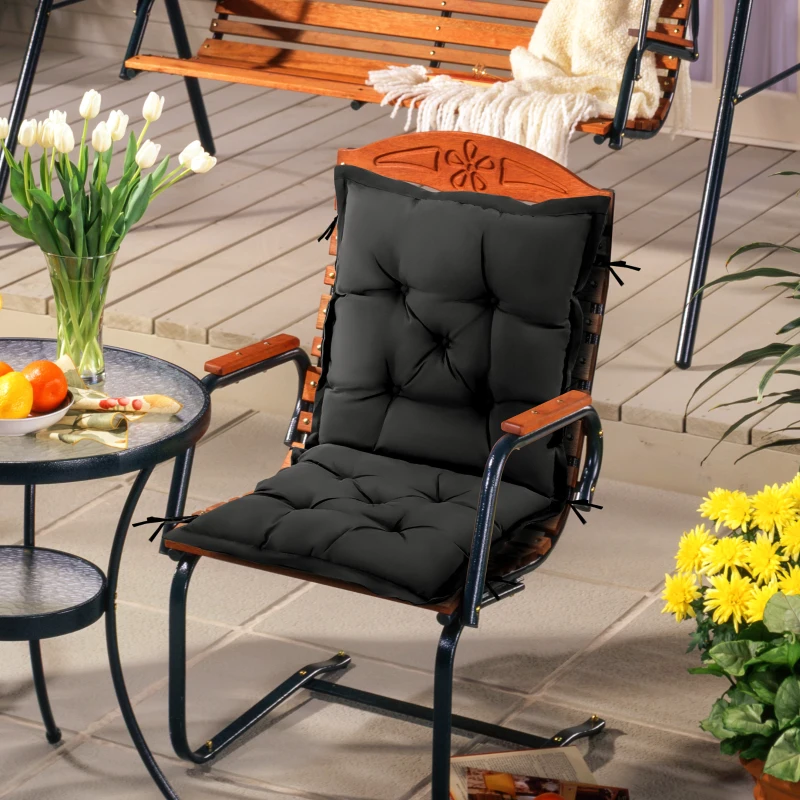 Outsunny Perna de Scaun de Gradina, Perna de Scaun in Aer Liber cu Cordoane de Prindere si Umplutura Groasa, Negru, 100cm Latime