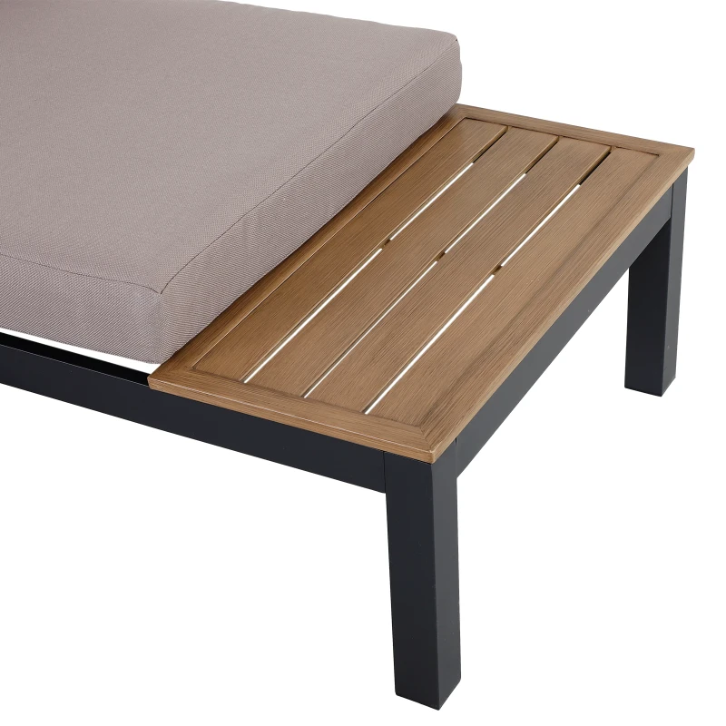 Outsunny 3Pcs Aluminium Frame Garden Lounging Set w/ Sofa Chaise Lounge Coffee Table Foam Cushions