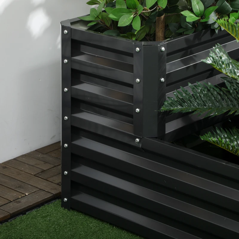 Jardiniera pentru Plan de Cultivare inaltat pe 2 Niveluri din Otel, Jardiniera Supraetajata cu Parte Inferioara Deschisa
