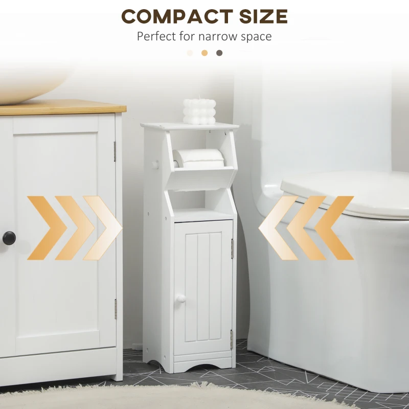 kleankin Dulap de Baie cu Economie de Spatiu din MDF Alb cu Compartiment pentru Hartia Igienica si Dulapior, 19x15x56 cm