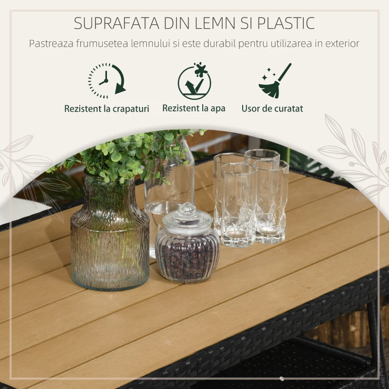 Set de gradina 5 bucati cu masa si 4 scaune pentru exterior din otel si ratan PE cu perne cu husa detasabila, negru