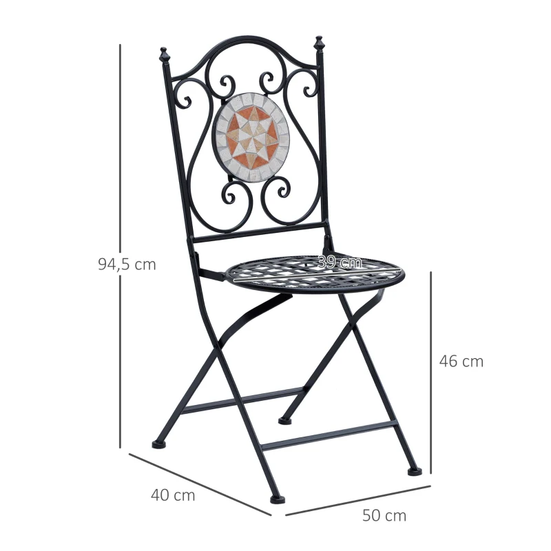 OUTSUNNY Mosaic Garden Folding Chair Set Outdoor Dining Furniture Set of 2