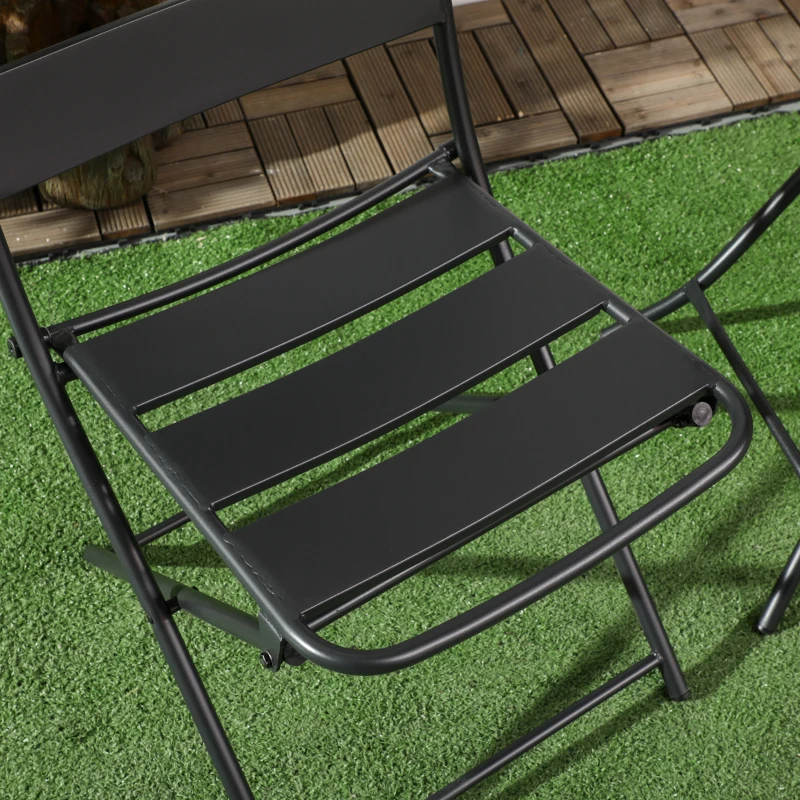 Outsunny Gartenmöbel-Set, Sitzgarnitur, 3-tlg., Klapptisch, 2 Klappstühle, Stahlrahmen, schwarz