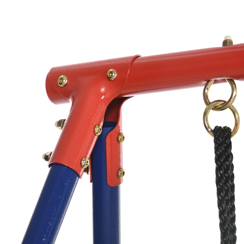 Outsunny Set de Leagane din Metal pentru Gradina, Leagane pentru Copii cu Leagane Duble, Cadru de Catarare, Tobogan, Leagan in Tandem, Bara de Trapez, Cos de Baschet