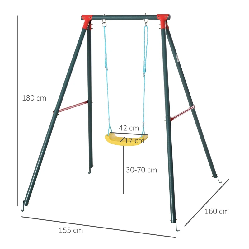 Outsunny Metal Swing Set with Adjustable Rope Backyard Garden Playset for Kids