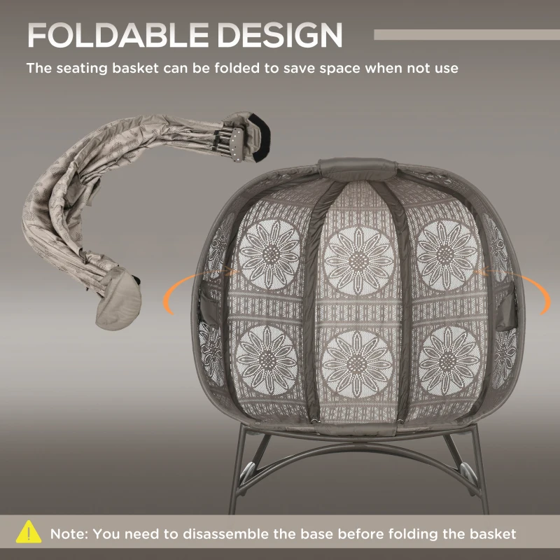 Outsunny Scaun Pliabil in Forma de Ou cu 2 Locuri, Scaun Liber Tip Cos cu Perna, Pungi pentru Sticle pentru Interior sau Exterior, Maro Nisip