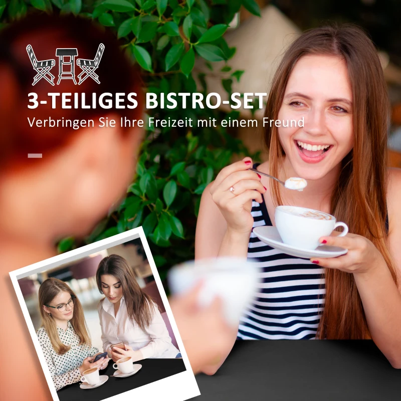 Outsunny Gartenmöbel-Set, Sitzgarnitur, 3-tlg., Klapptisch, 2 Klappstühle, Stahlrahmen, schwarz