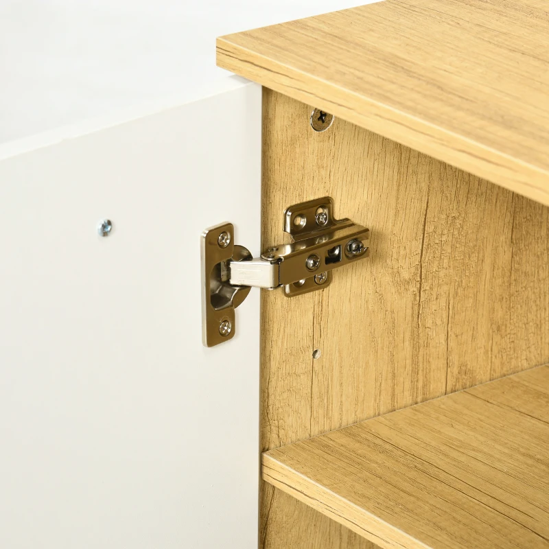 HOMCOM Set pentru Intrare 3 in 1 cu Cuier de Perete, Oglinda si Suport pentru Pantofi cu Banca din Lemn, Culoare Lemn natur si Alb