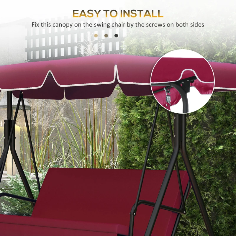 Outsunny Copertina de Rezerva pentru Balansoar de Gradina cu 2 Locuri cu Cadru Tubular, Acoperis de Rezerva pentru Balansoar, Umbrela de Soare UV50+ (Doar Copertina), Vin Rosu