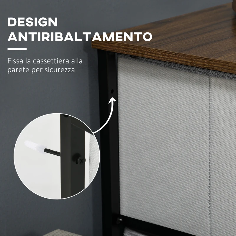 HOMCOM Cassettiera 8 Cassetti in Tessuto Rimovibili, in Legno e Acciaio Stile Industriale, 45x30x116cm