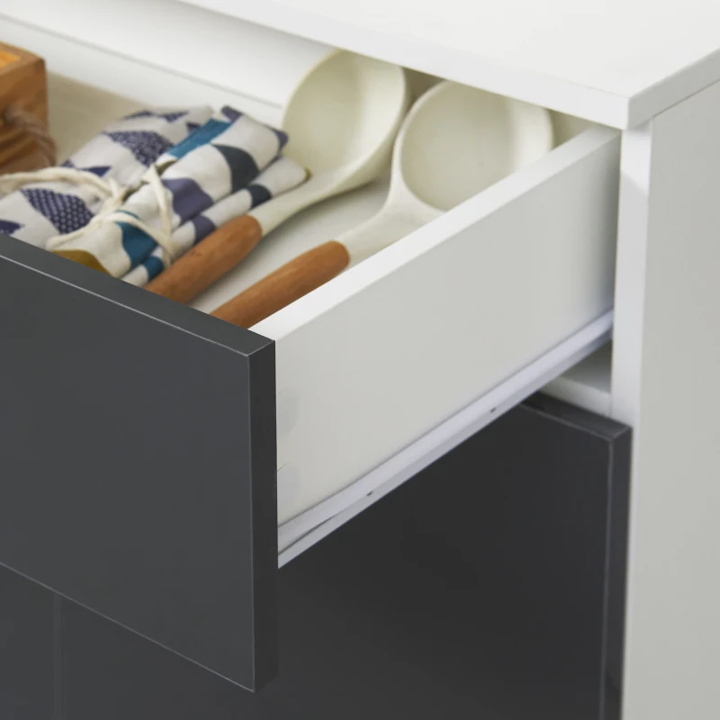 HOMCOM Dulap de Bucatarie, Dulap de Depozitare Independent cu Usi Lucioase Intens, Rafturi Reglabile si Sertar pentru Camera de Zi, Camera de Luat Masa, 177cm, Gri