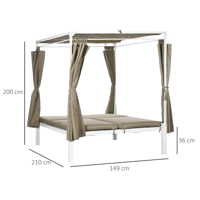 Sezlong cu 2 locuri si acoperis retractabil, perdele de protectie din poliester si spatar reglabil pe 5 niveluri, 210x149x200 cm