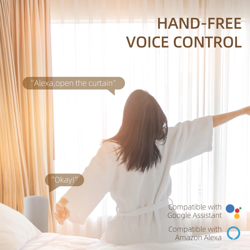 HOMCOM Sina pentru Perdele Automate de pana la 4,6 m cu Latime Reglabila, Telecomanda, APP, Alexa si Google, Alb