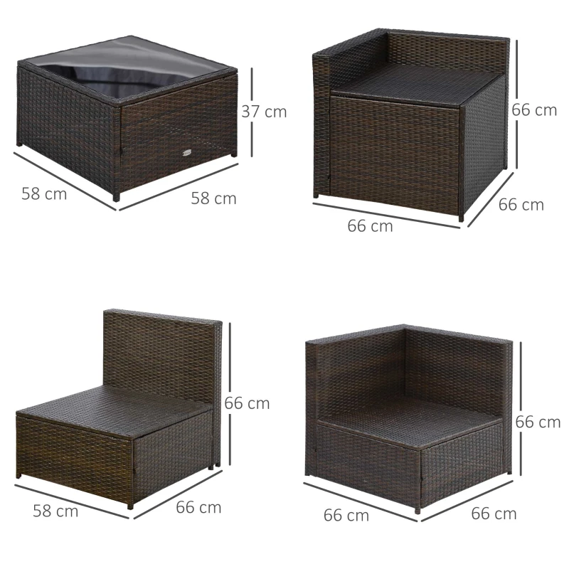 Outsunny Set de Gradina 8 Piese cu 4 Fotolii, 2 Fotolii de colt si 2 Masute pentru Gradina din Ratan Maro
