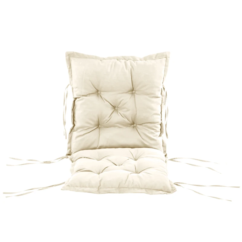 Outsunny Perna de Scaun de Gradina, Perna de Scaun in Aer Liber cu Cordoane de Prindere si Umplutura Groasa, Alb Crem, 100cm Latime