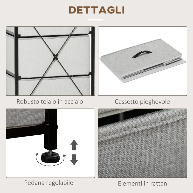 HOMCOM Cassettiera 8 Cassetti in Tessuto Rimovibili, in Legno e Acciaio Stile Industriale, 45x30x116cm