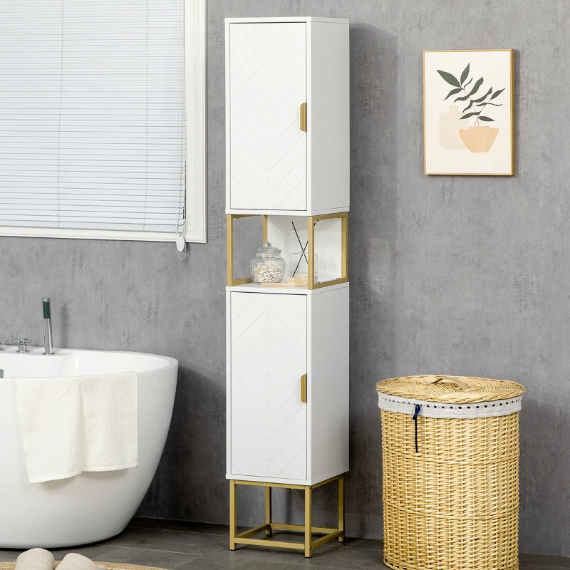 Dulap Baie Compact – MDF & Otel cu Rafturi Deschise si Usi(m-2)