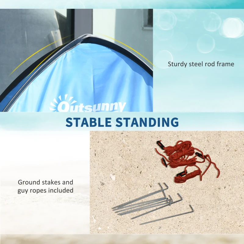 Outsunny Cort Pop up pentru 2-3, Cort de Plaja, Adapost de Soare cu protectie solara UPF30, Doua Podele Extensibile, Buzunare Interioare de Depozitare si Geanta de Transport