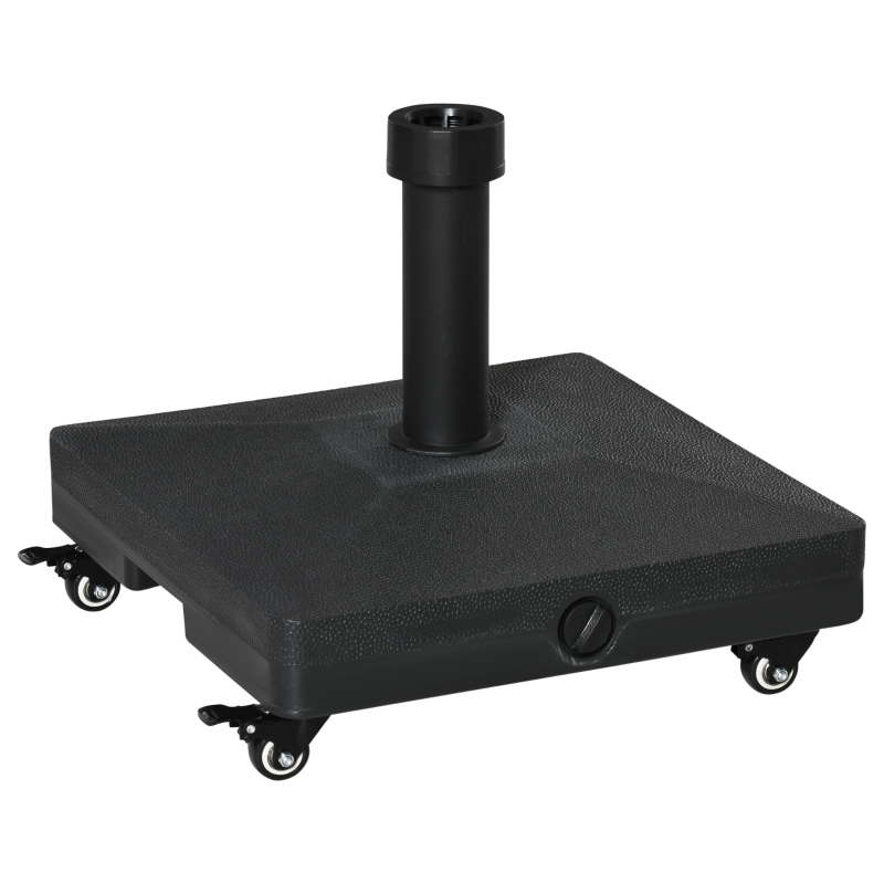 Outsunny Baza pentru Umbrela de Soare cu Roti Se poate Umple pana la 20kg, Postament din HDPE pentru Stalpi de Ø38-48mm, 45x45x39cm, Negru
