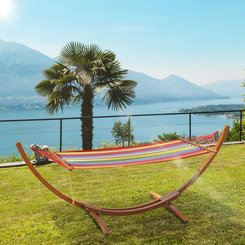 Outsunny Garden Outdoor Patio Standing Frame Wooden Hammock with Arc Stand - Multi-Colour