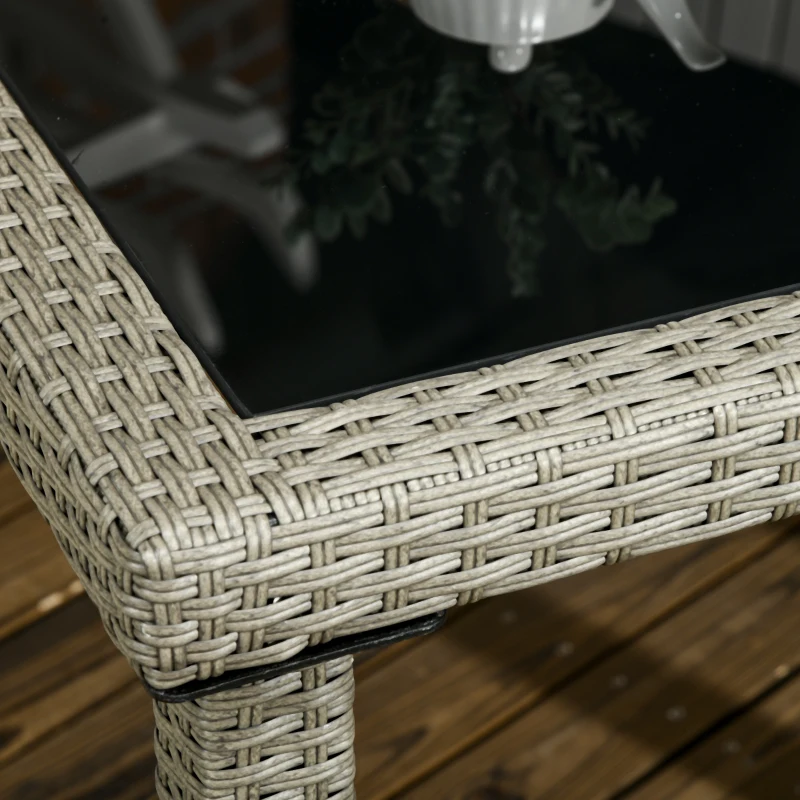 Outsunny Set de Exterior din Ratan PE de 5 Piese, Masa de Gradina cu Blat din Sticla si  4 Scaune cu Perne, Gri