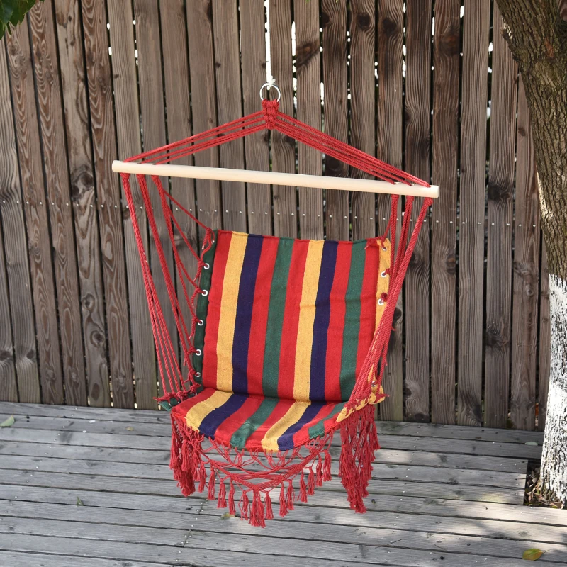 Outsunny Hammock Chair Swing Colourful Striped Tree Hanging Seat Porch Indoor Outdoor Fabric Garden Furniture