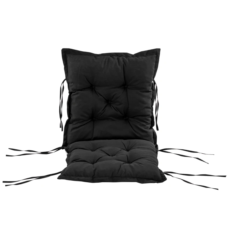 Outsunny Perna de Scaun de Gradina, Perna de Scaun in Aer Liber cu Cordoane de Prindere si Umplutura Groasa, Negru, 100cm Latime