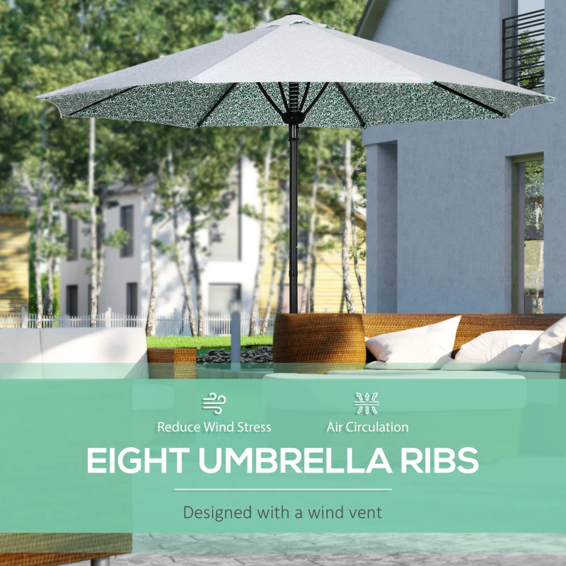 Outsunny Parasolar Umbrela de Gradina, Umbrela de Masa in Aer Liber Umbrela de Soare cu Copertina cu 8 Spite, Verde