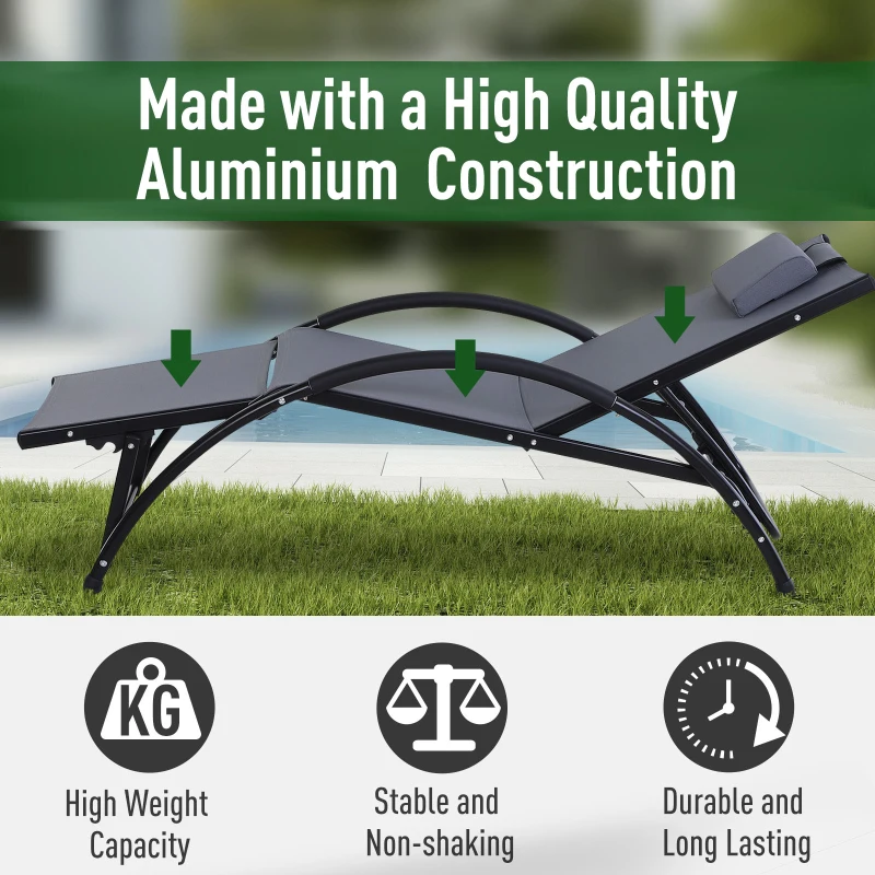 Outsunny Outdoor Lounger Patio Reclining Texteline Chair w/ Pillow, Adjustable Footrest Grey