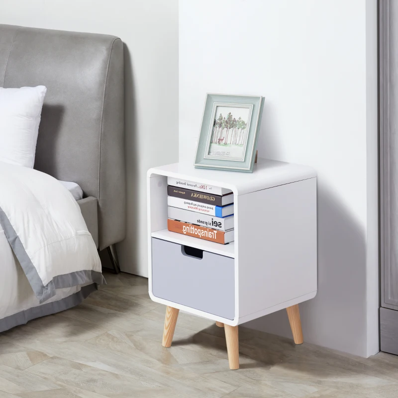 Homcom Noptiera Stil Nordic – MDF & Lemn Brad cu Sertar