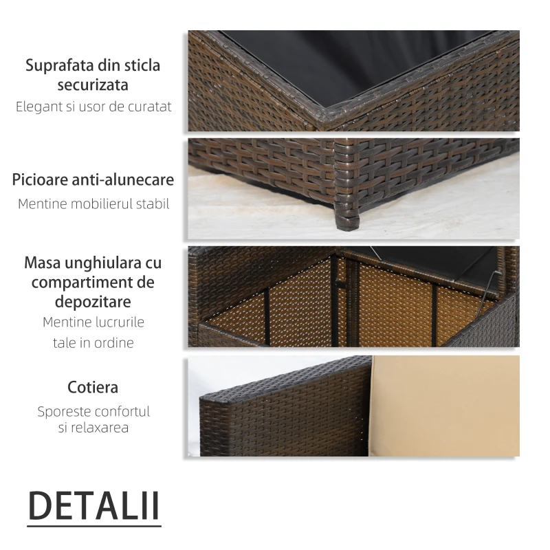 Outsunny Set de Gradina 8 Piese cu 4 Fotolii, 2 Fotolii de colt si 2 Masute pentru Gradina din Ratan Maro