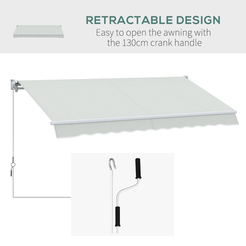 Outsunny Copertina pentru soare cu brate si actionare manuala, din aluminiu si poliester pentru exterior, 295x200 cm, alb crem