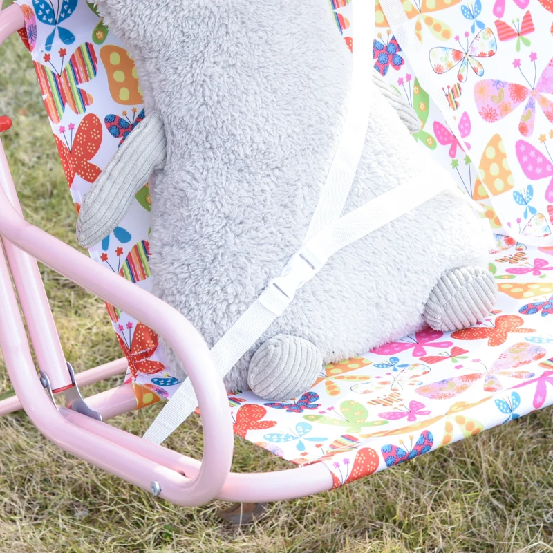 Outsunny Kids Two-Seater Swing Chair Double Garden Seat w/ Belt Adjustable Canopy Fun Toddler Glider Hammock Lounge Backyard Pink