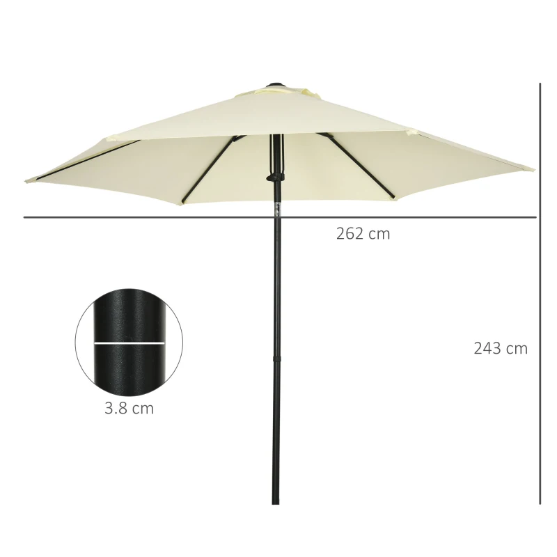 Outsunny Umbrela pentru gradina din poliester si metal cu 6 bare, cu acoperis inclinabil la 45°, Ø262x243 cm, bej si negru