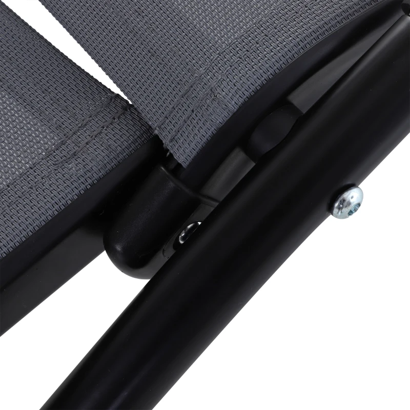 Outsunny Outdoor Lounger Patio Reclining Texteline Chair w/ Pillow, Adjustable Footrest Grey